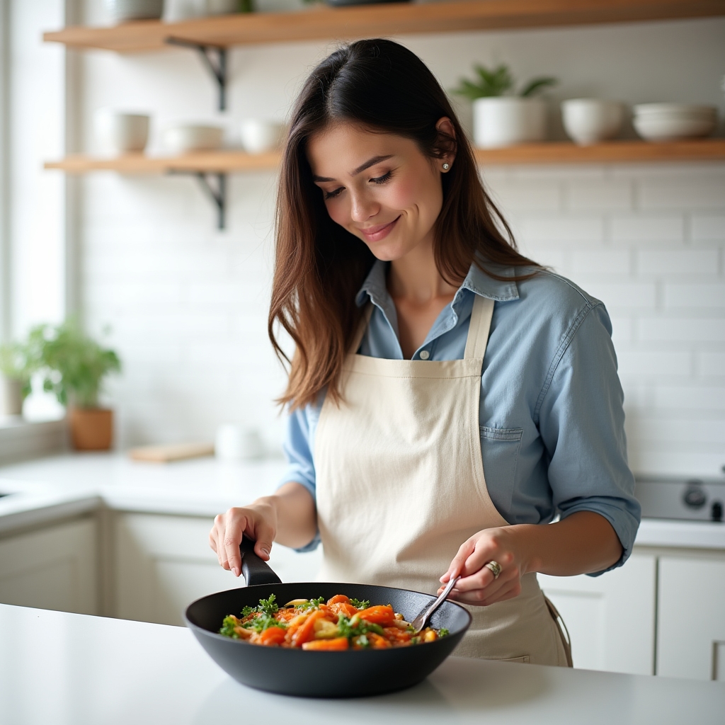 Tânăr adult gătind în bucătărie, sesiune practică de gătit